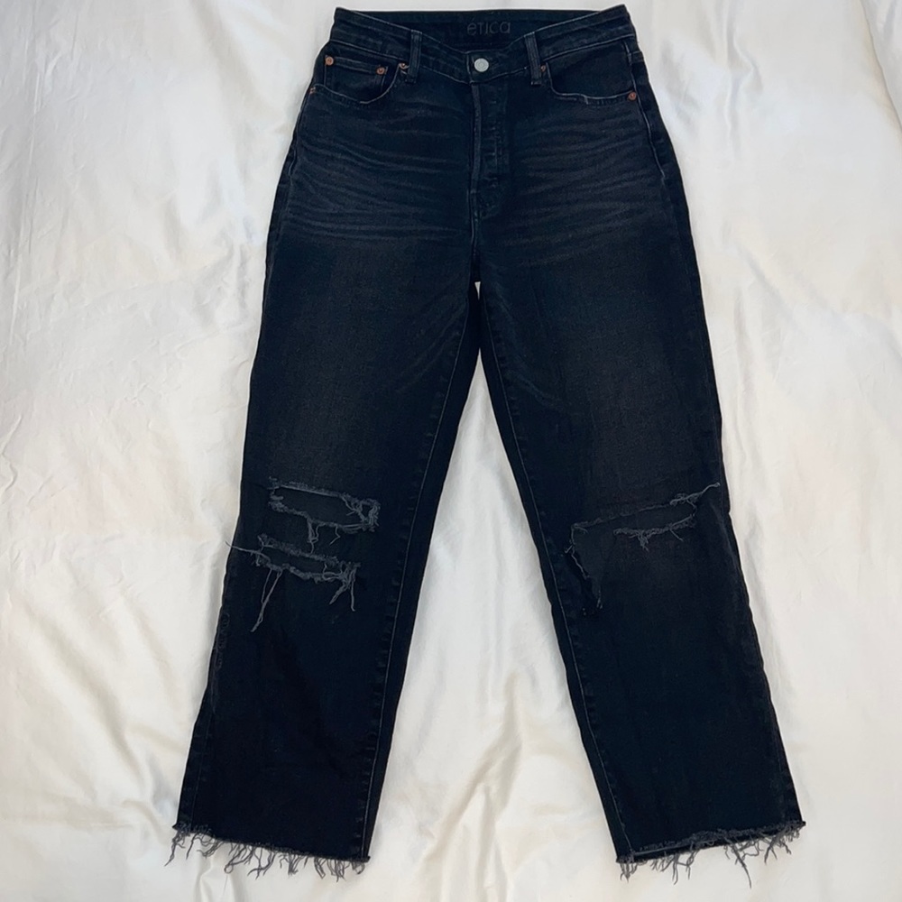 ética high waisted ripped jeans, color: black, size: 26, condition: very good